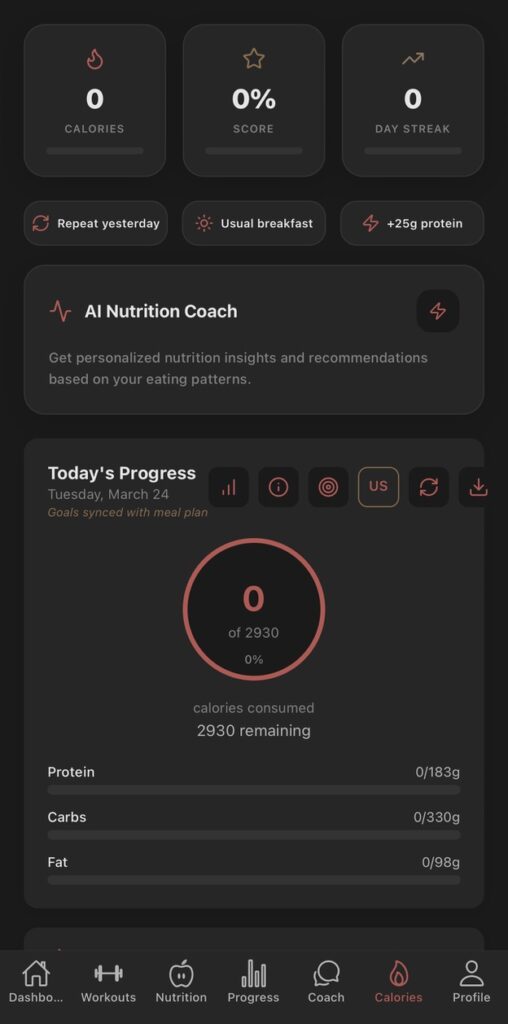 Chiseled calorie tracker with daily calorie ring and macro progress